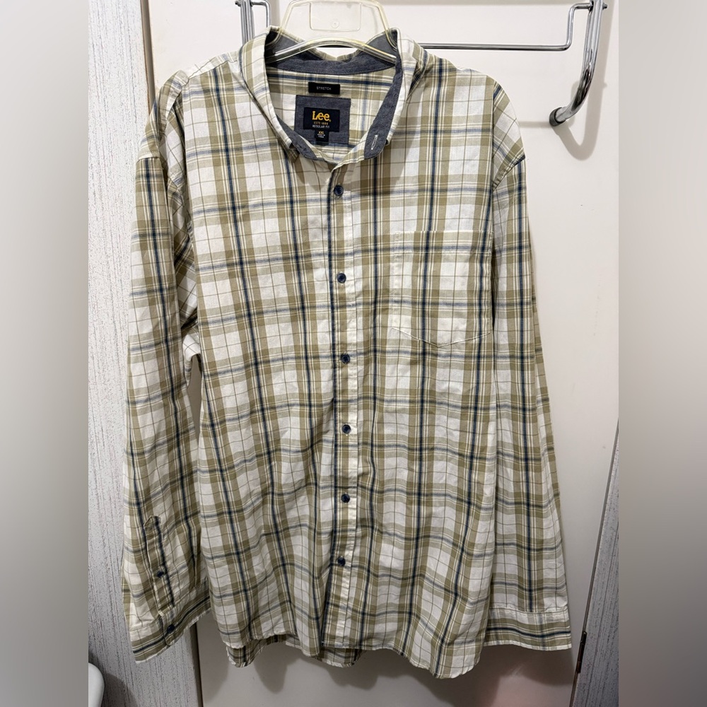 Men's Lee Casual Plaid Shirt - Greyish Blue and Cream
